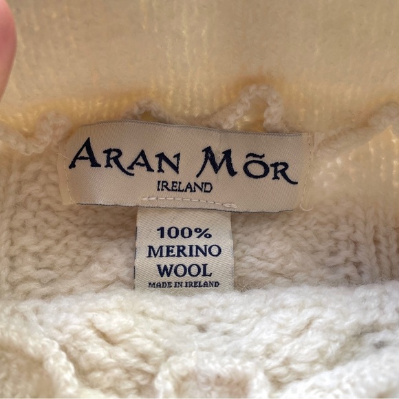 Aran Mor Ireland 100% Merino Wool Cable Knit Mock Neck Pullover Sweater - S - Picture 5 of 9